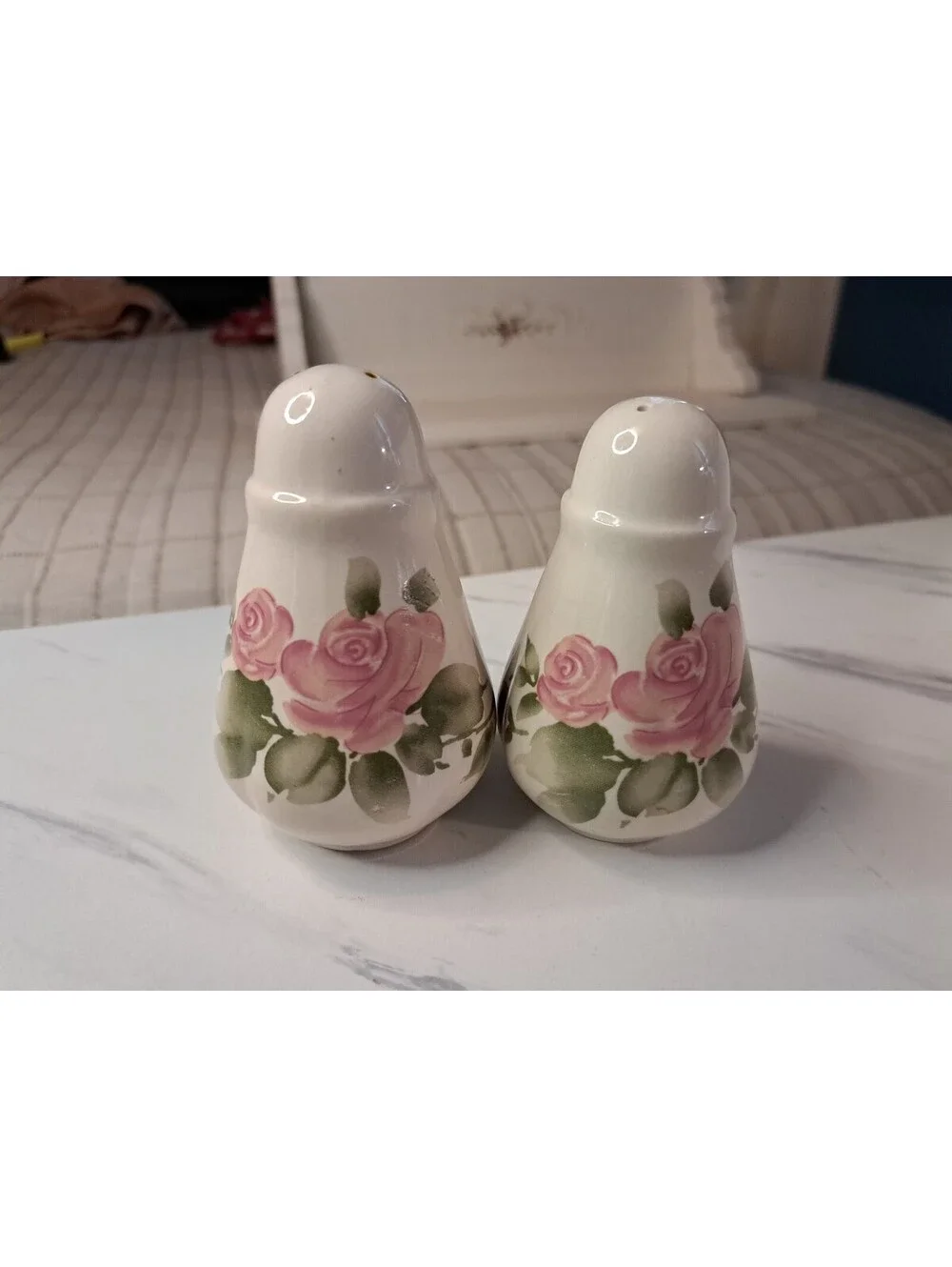 Vintage Set of Gibson Roseland Pattern Ceramic Salt and Pepper Shakers